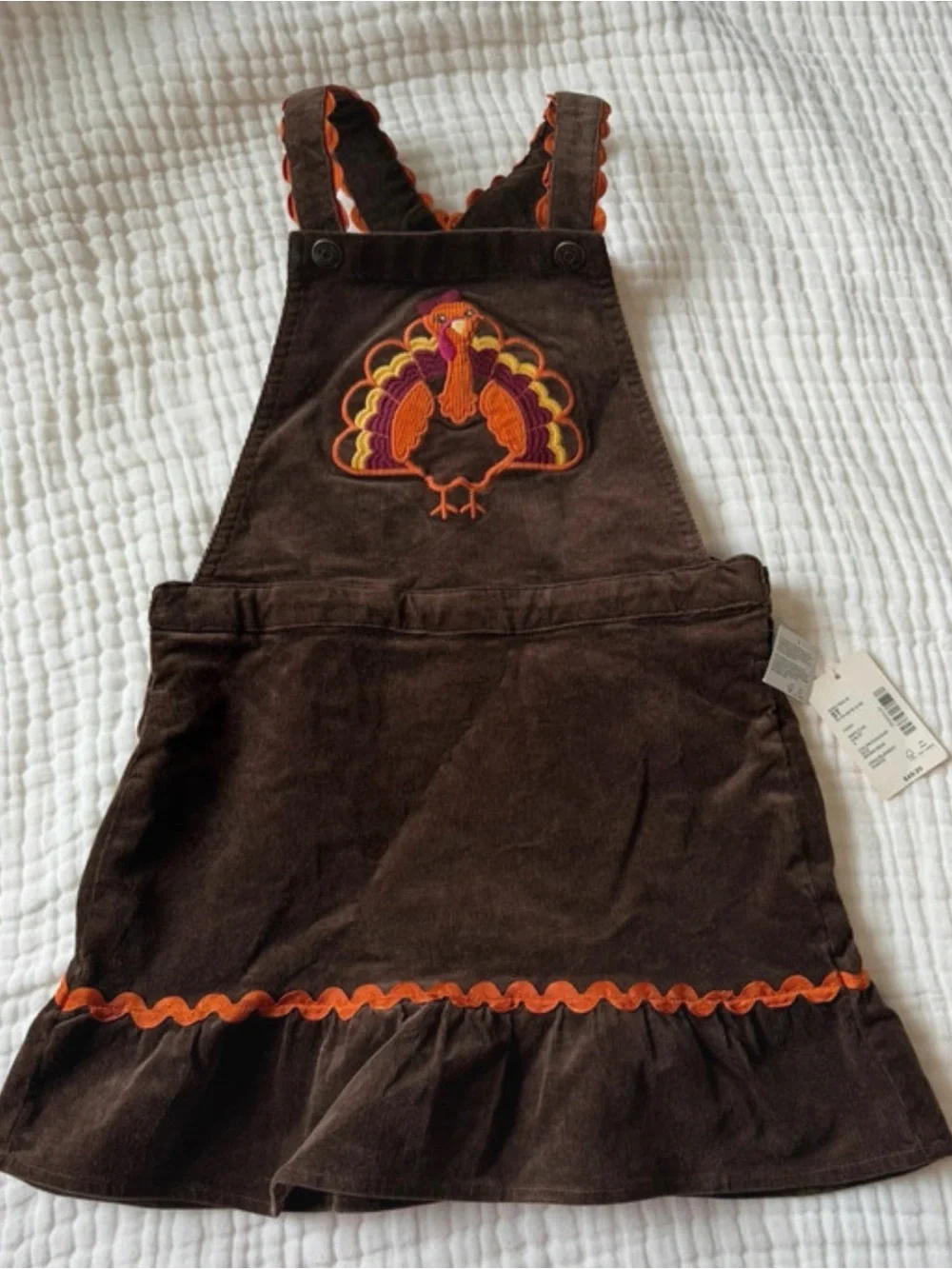 Gymboree Turkey Thanksgiving Overalls Brown Corduroy & Orange  Girl Dress Size 5